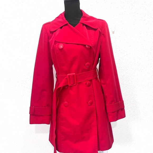 New York & Company Red Trench Coat Classic Double-Breasted M - Picture 1 of 10